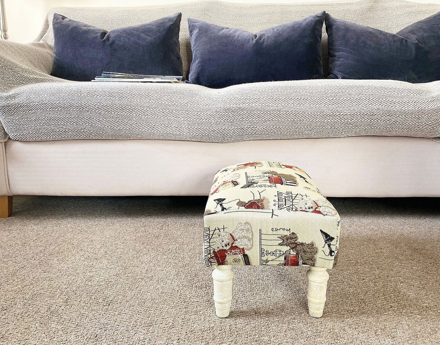 Scottie Dog Footstool with Drawer Stylish Fabric Storage Ottoman for Home Decor
