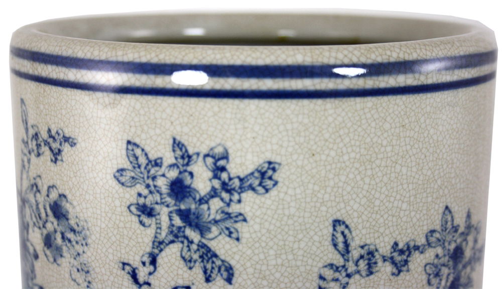 Vintage Blue & White Magnolia Design Umbrella Stand Unique Home Decor