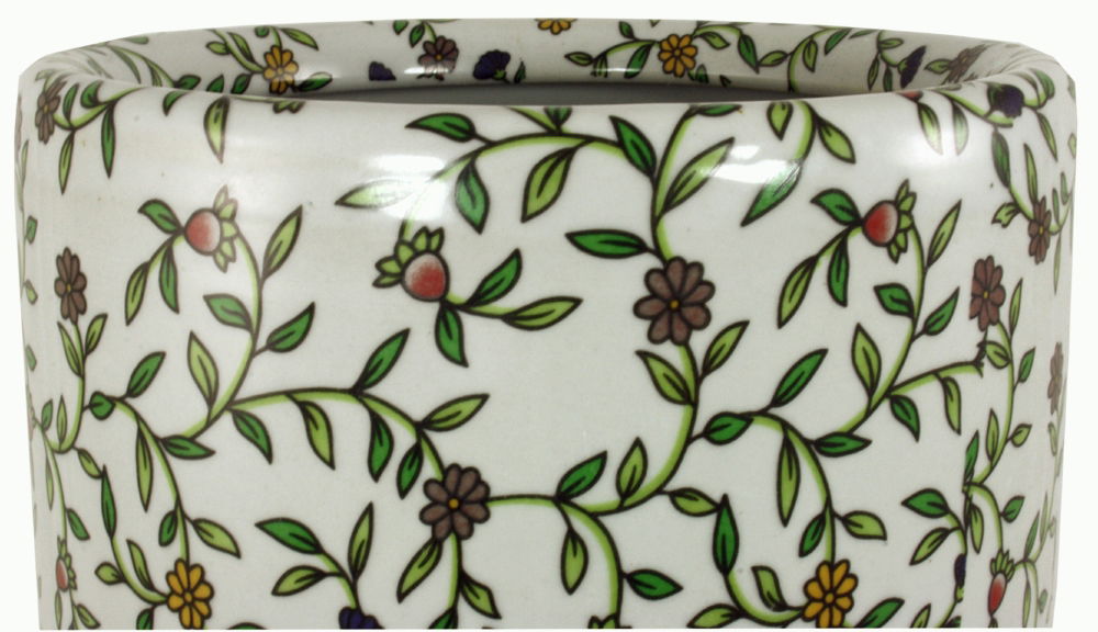 Vintage Green & White Floral Design Umbrella Stand Retro Home Decor