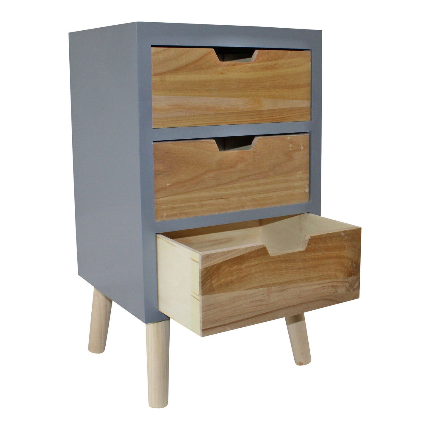 3 Drawer Grey Chest with Natural Drawers & Removable Legs Stylish Storage
