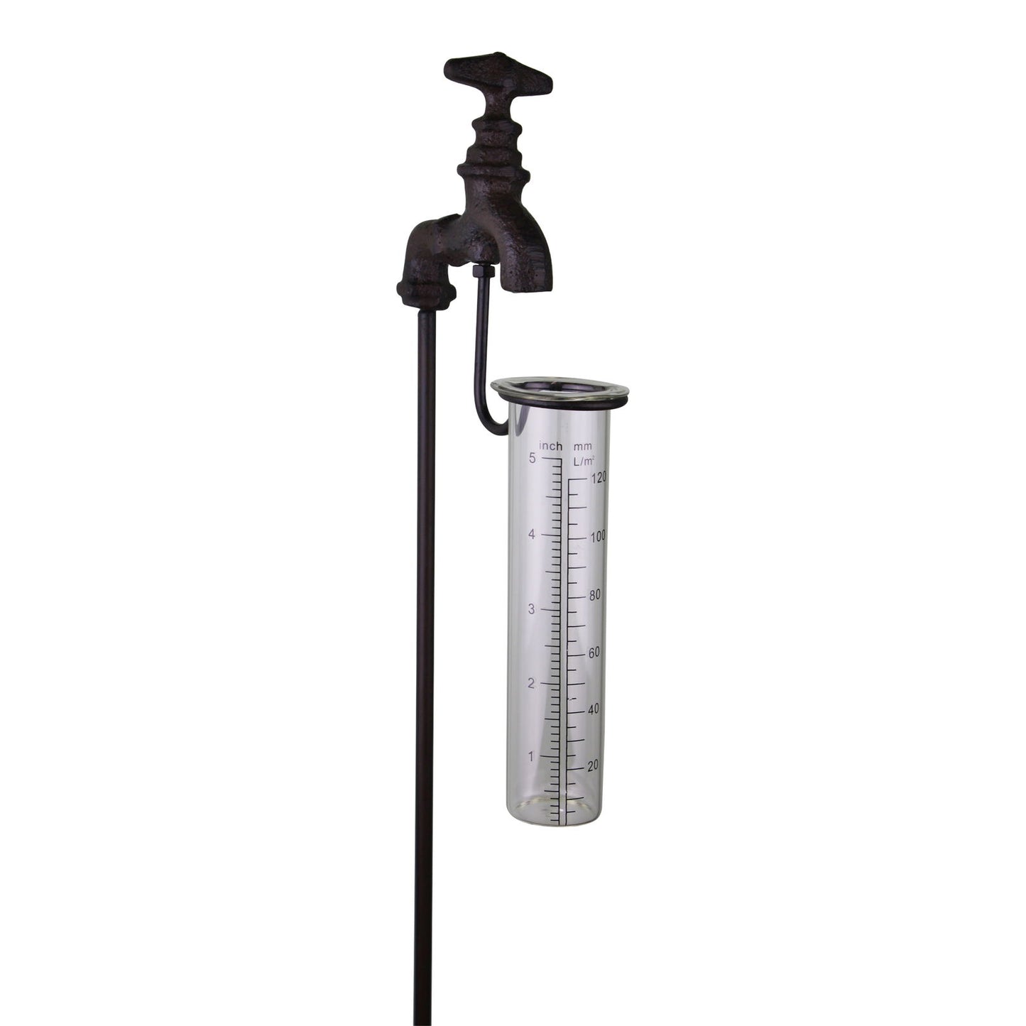 Cast Iron Glass Garden Rain Gauge Outdoor Tap Weather Resistant Decorative Home & Garden