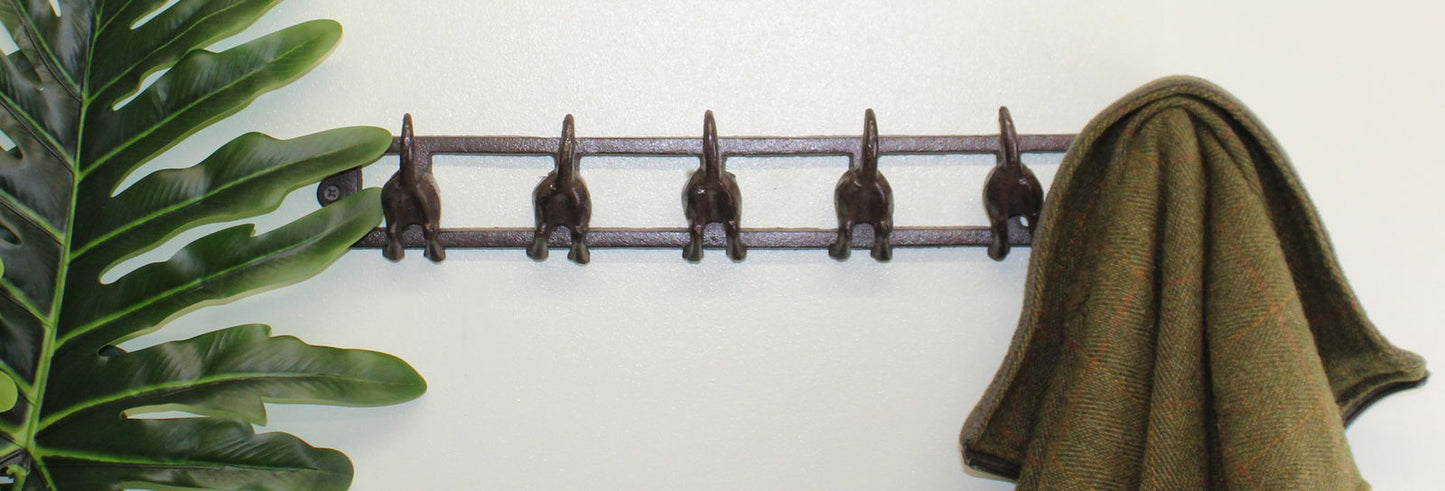 Rustic Cast Iron Wall Hooks Dog Tail Design 6 Hook Organizer for Home