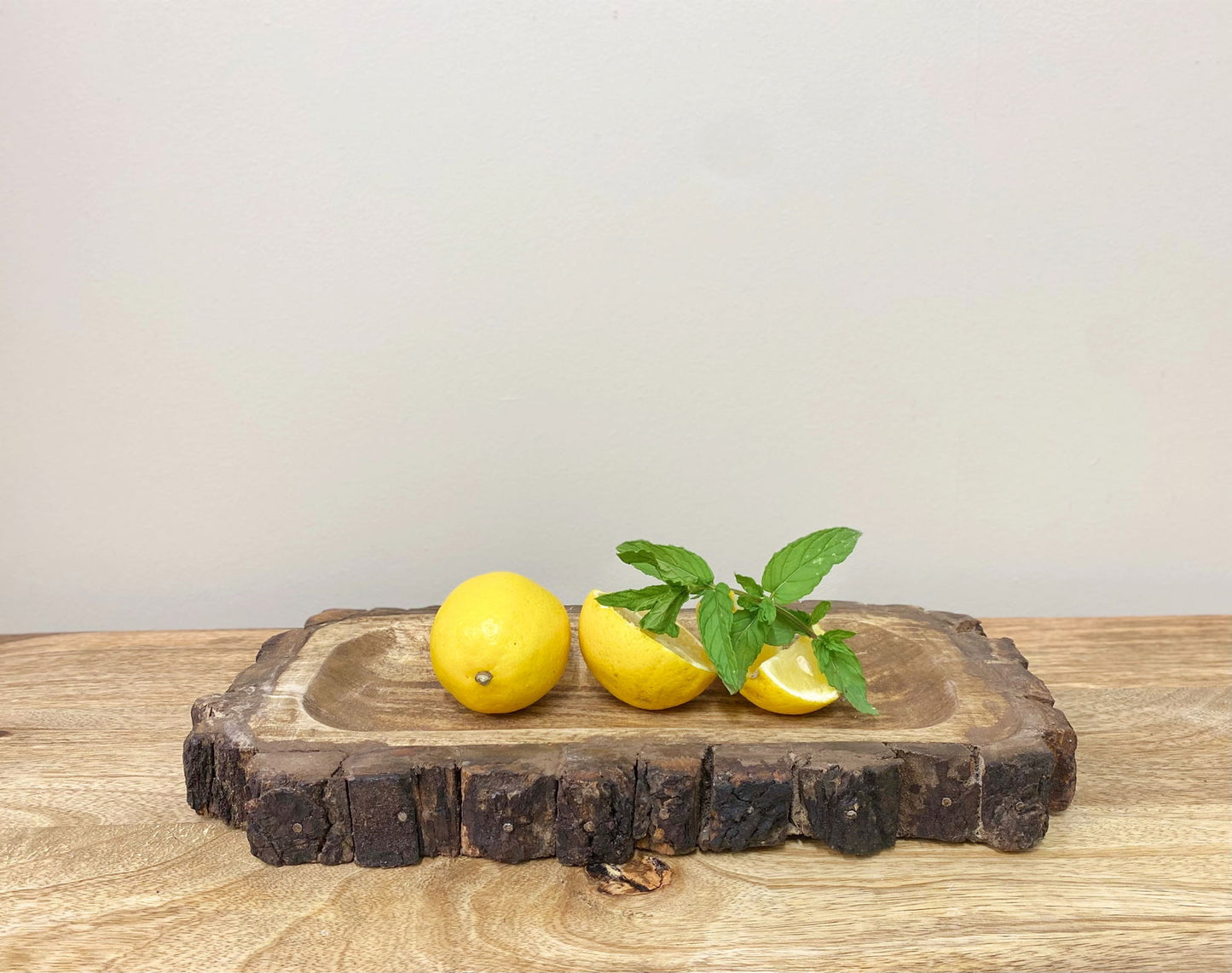 Rustic Wooden Platter Tray with Bark Edging Perfect for Serving