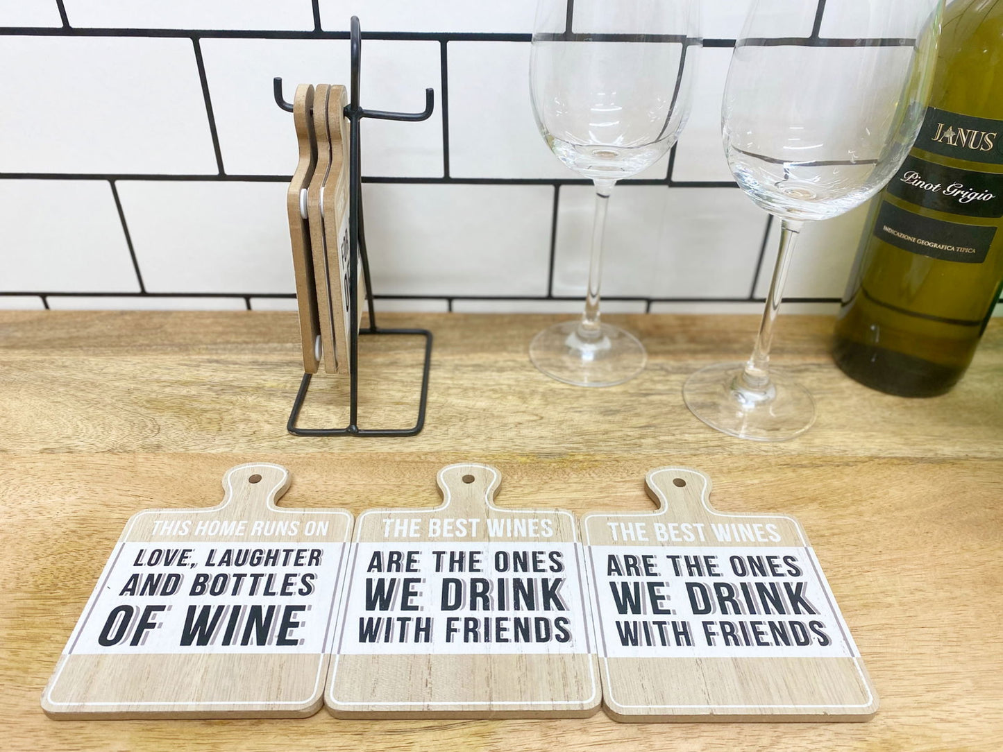 Set of 6 Wine Coasters with Metal Stand for Home Bar Decor