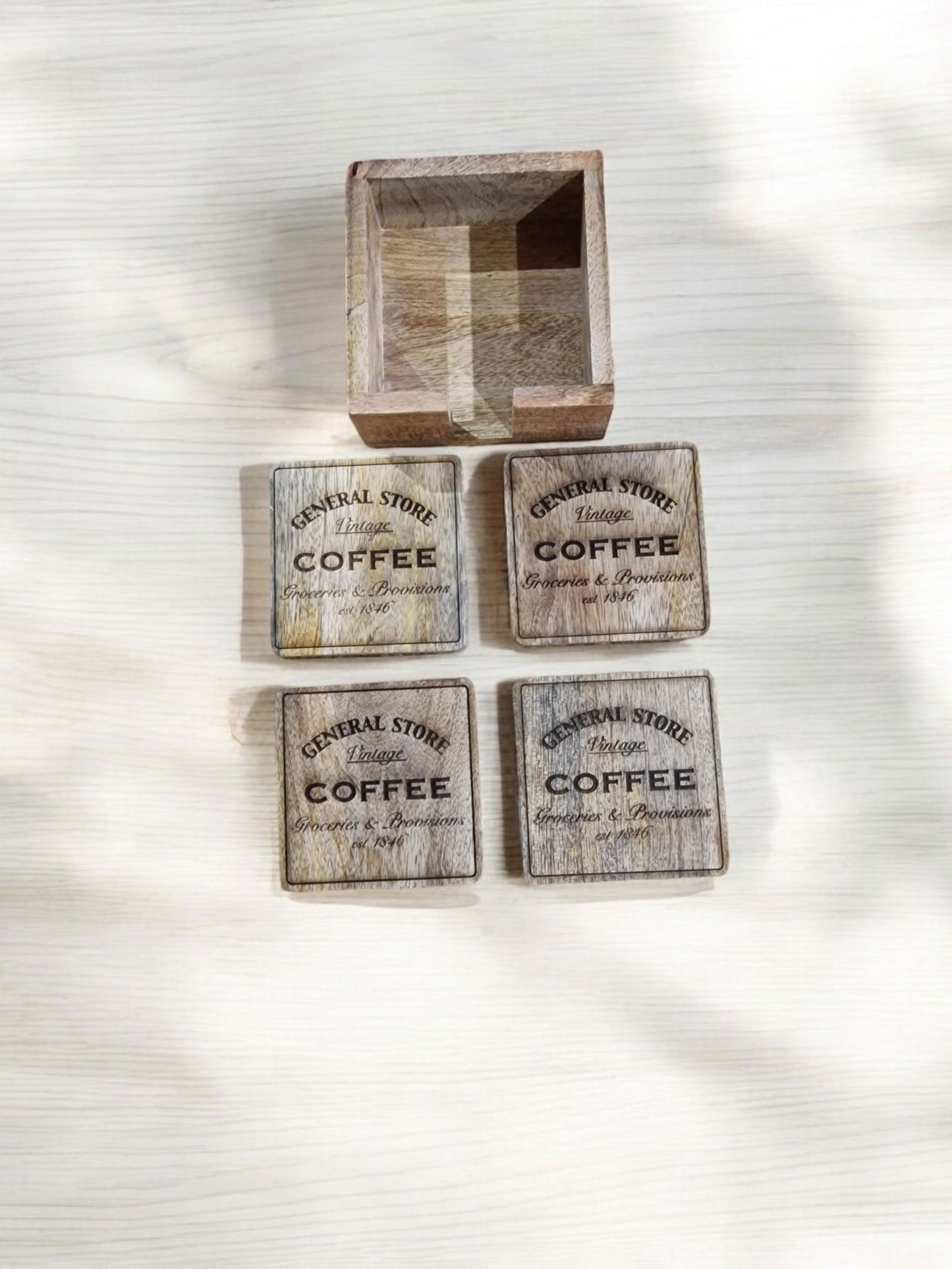 Set of 4 Coffee Coasters - General Store Theme for Home & Office Decor