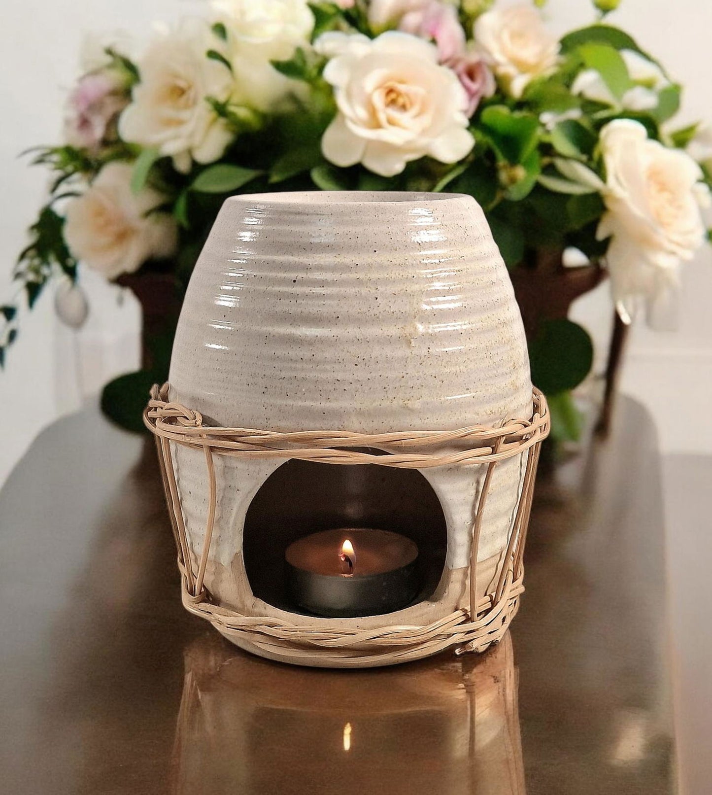 Rattan Design Ceramic Oil Burner Aromatherapy Essential Oil Diffuser