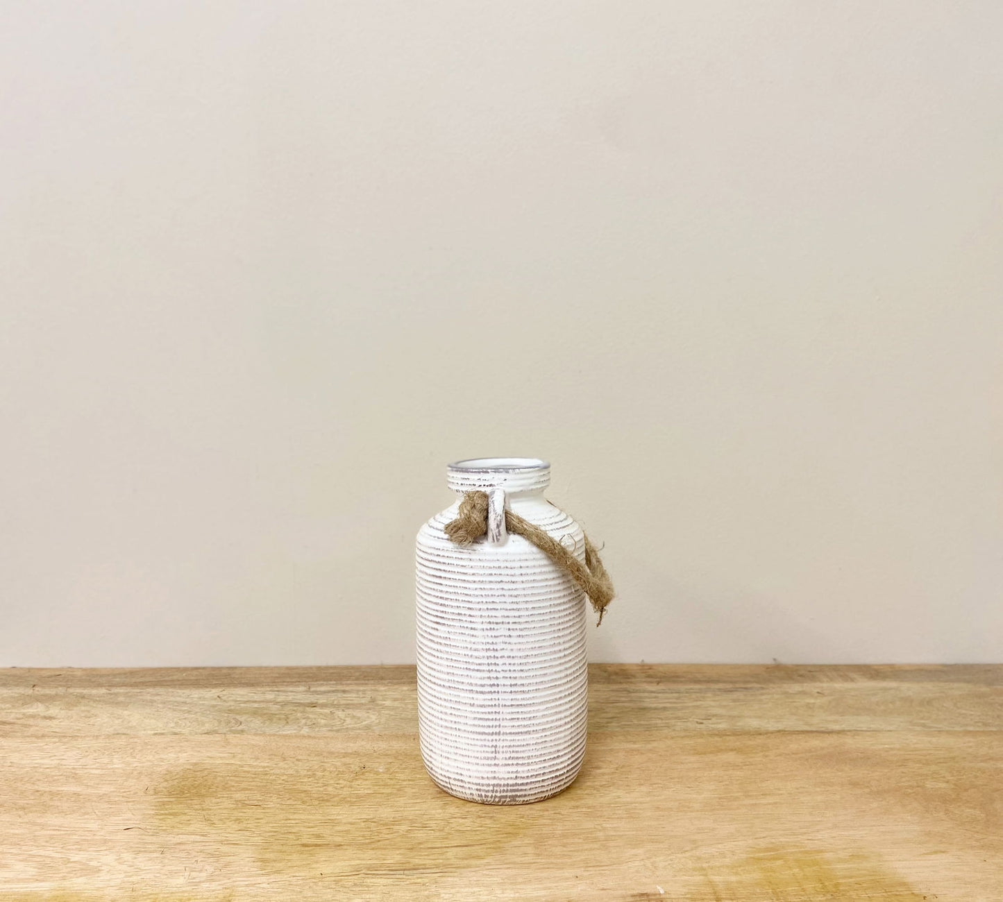 Rustic Small Stone Vase with Rope Handle Perfect for Home Decor