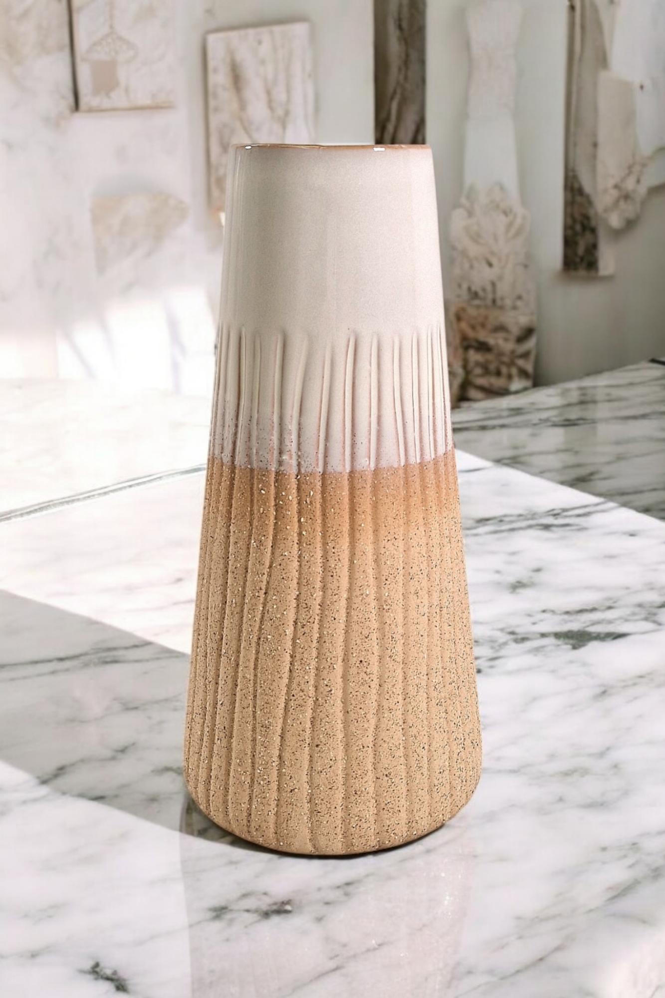 27.5cm Glazed White Ceramic Vase - Modern Stylish Home Decor Accent