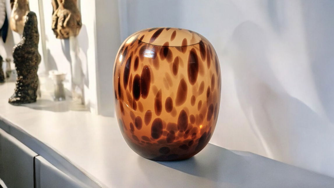 26cm Leopard Print Glass Vase Stylish Home Decor Unique Gift