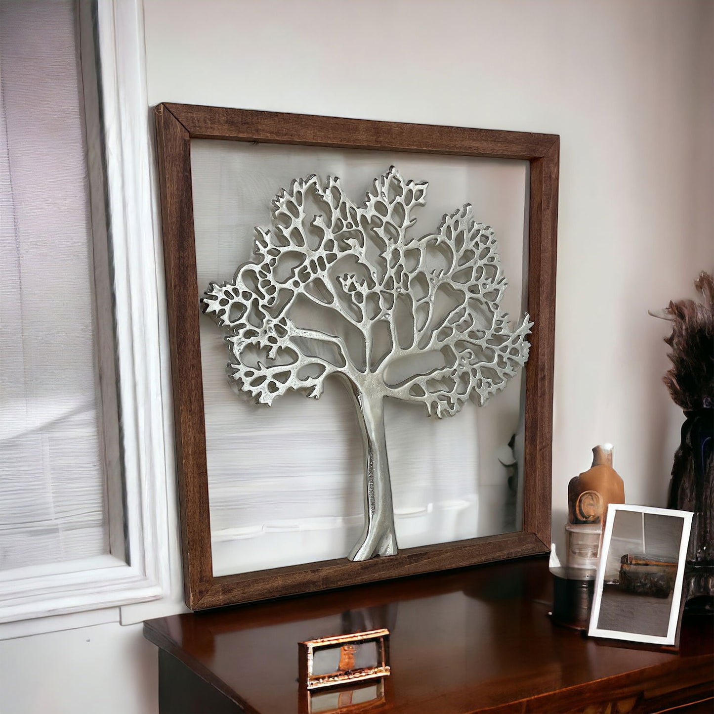 46cm Large Silver Tree of Life Framed Art Home Decor Wall Hanging