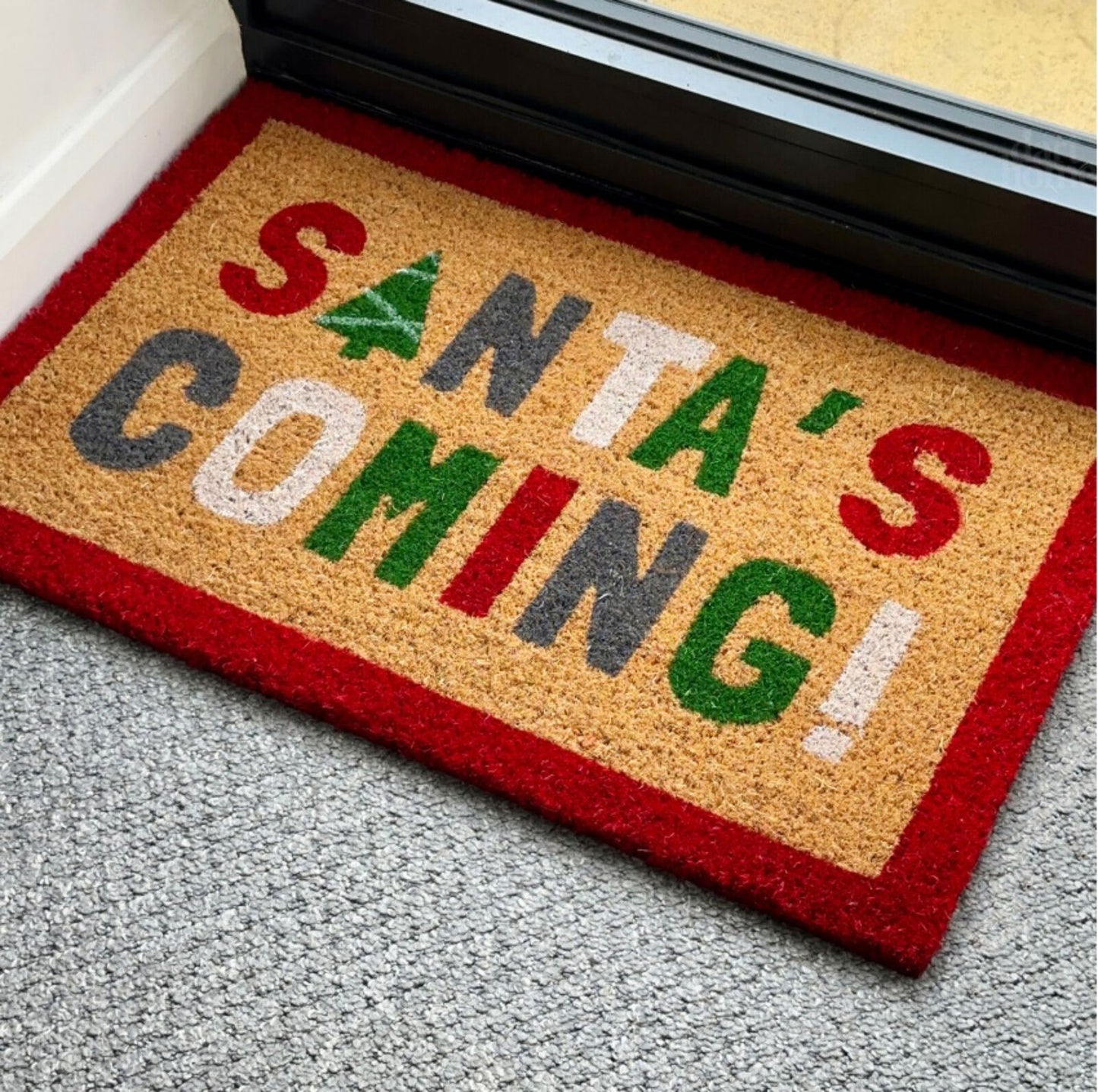 Santa's Coming Doormat Holiday Welcome Mat Christmas Decor Festive Entryway