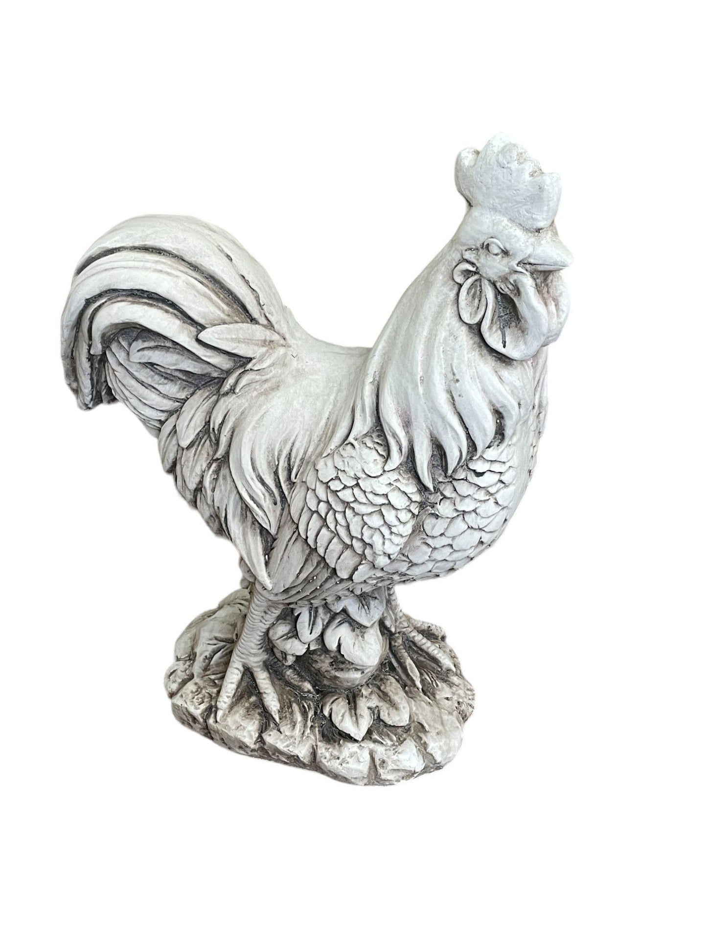 White Stone Effect Cockerel Statue Decorative Garden Ornament