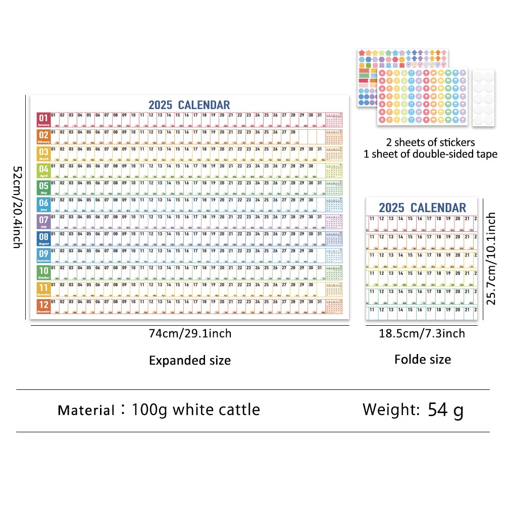 2025 Year Planner Wall Chart + Calendar + Holidays ✔ Home ✔ Office + Stickers Large