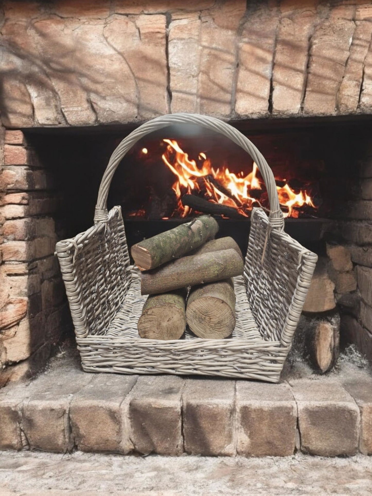 Greywash Willow Log Basket T45x44cm Stylish Storage Solution for Home