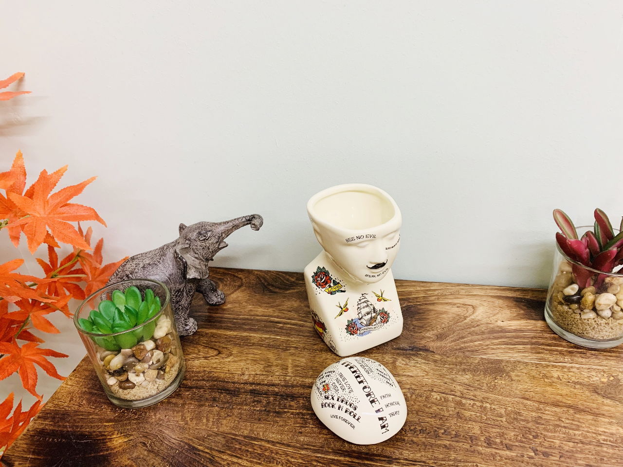 Small Ceramic Phrenology Head Storage Unique Home Decor Collectible