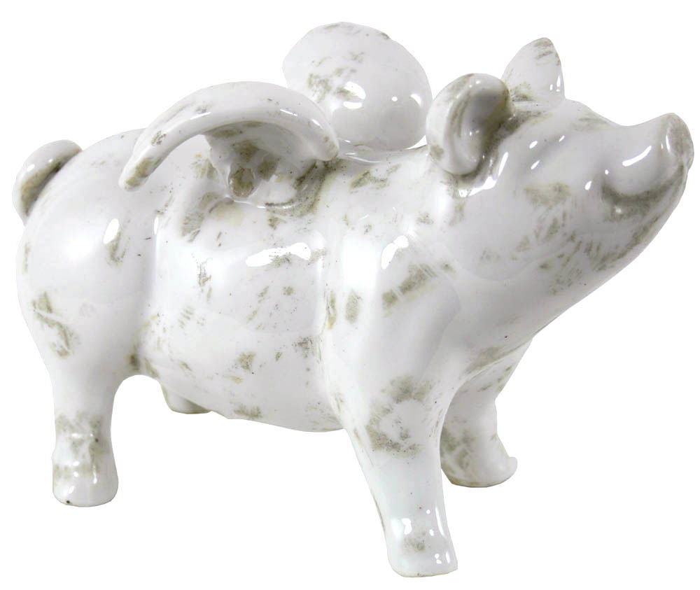 Small Ceramic Flying Pig Figurine 18.5cm Unique Home Decor