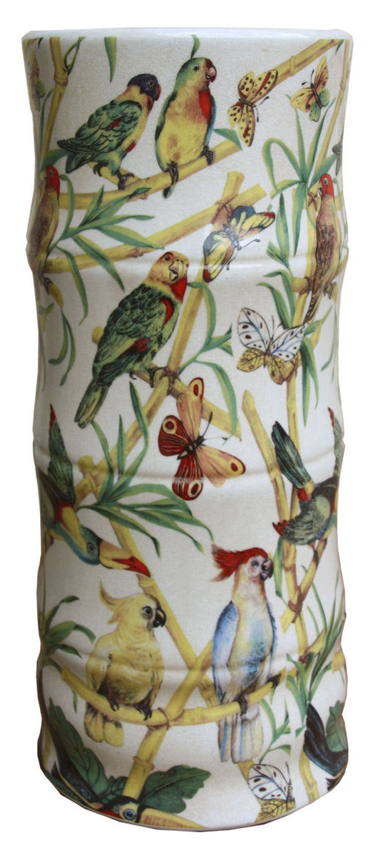 Handcrafted Ceramic Umbrella Stand Bamboo & Tropical Bird Design