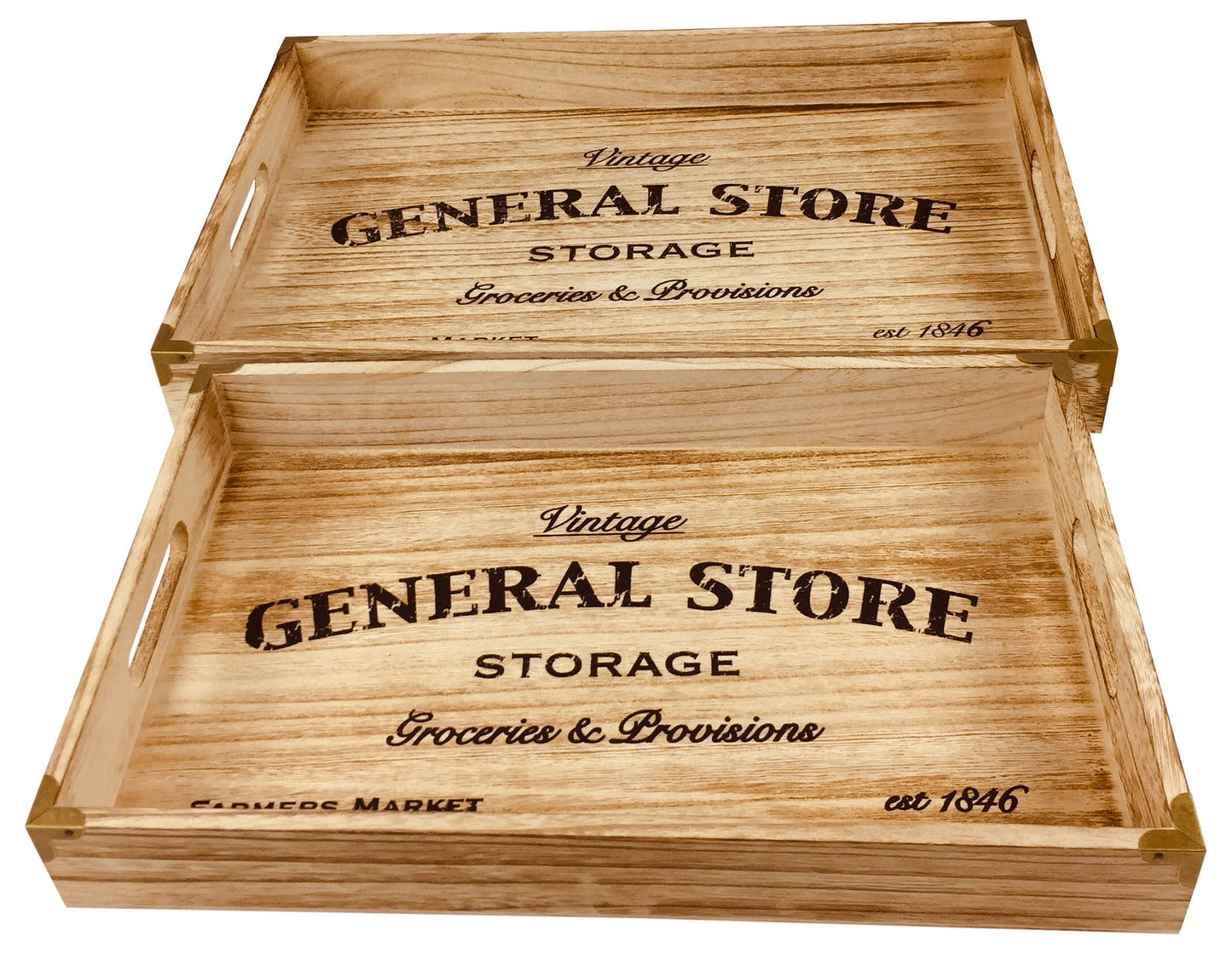 Set of 2 Solid Wood Serving Trays 45cm for Home Decor and Entertaining