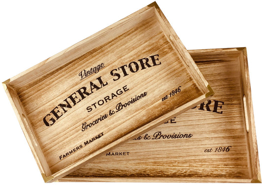 Set of 2 Solid Wood Serving Trays 45cm for Home Decor and Entertaining