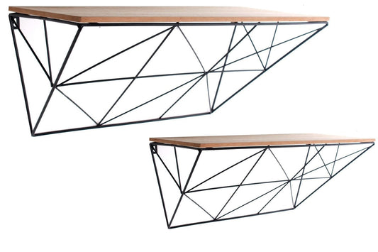 2 Black Geometric Wall Shelves Modern Home Decor Floating Shelf Set