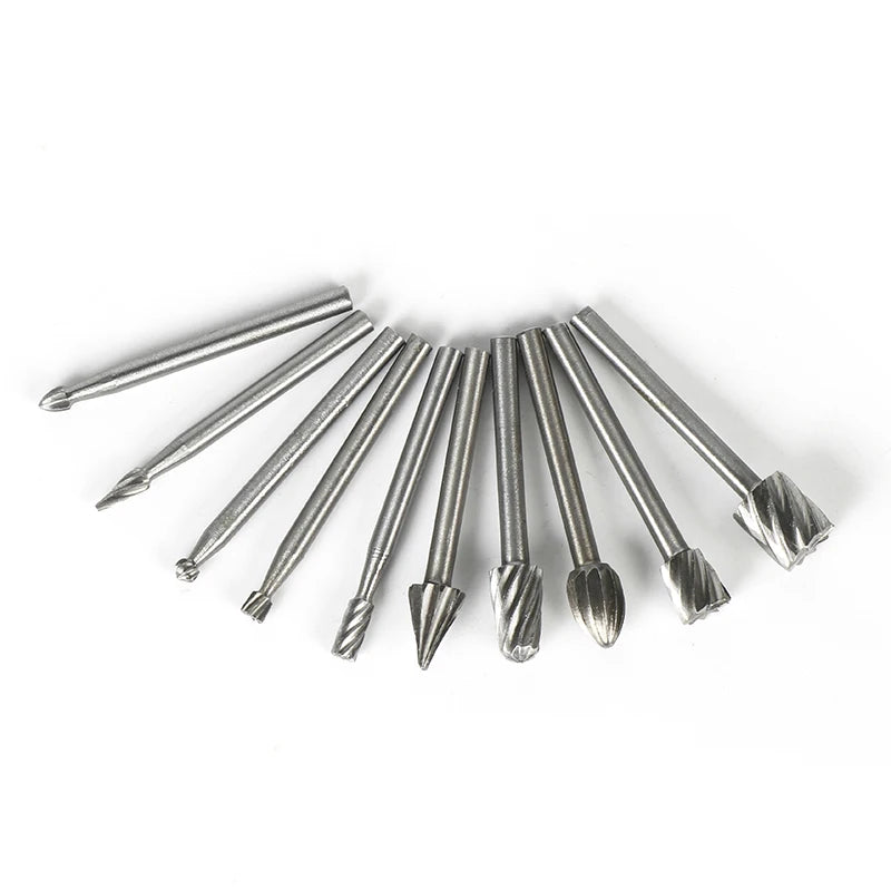10pcs HSS Rotary Router Burr Bits – Compatible with Dremel & Rotary Tools