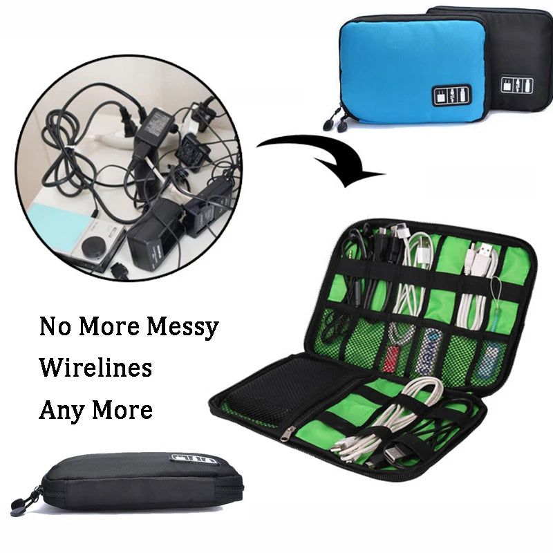 Waterproof Travel Cable Holder Bag - Electronics Organizer USB Drive Storage Case