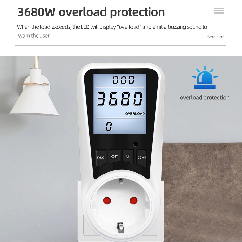 220V Digital Wattmeter LCD Power Consumption Energy Meter UK Plug 16A 3680W