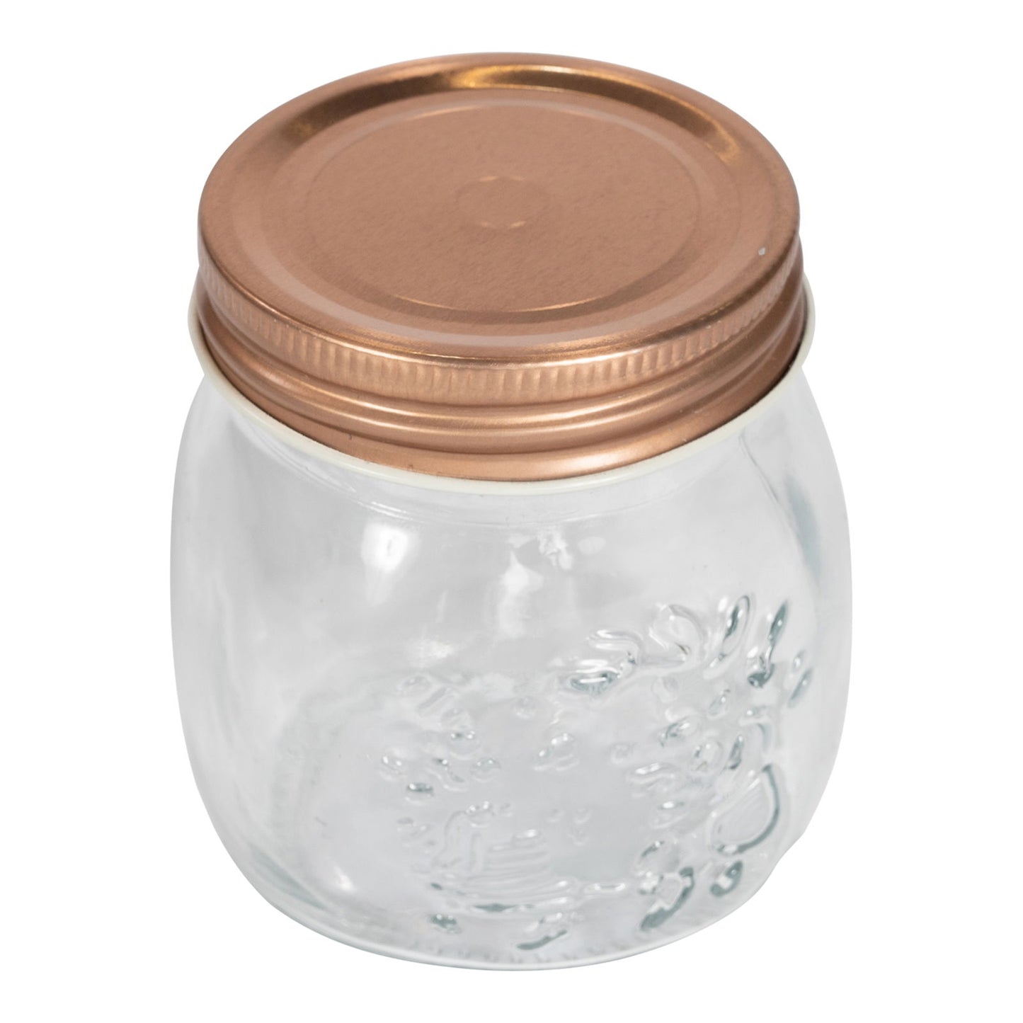 Small Kitchen Glass Storage Jar with Copper Lid Embossed Design