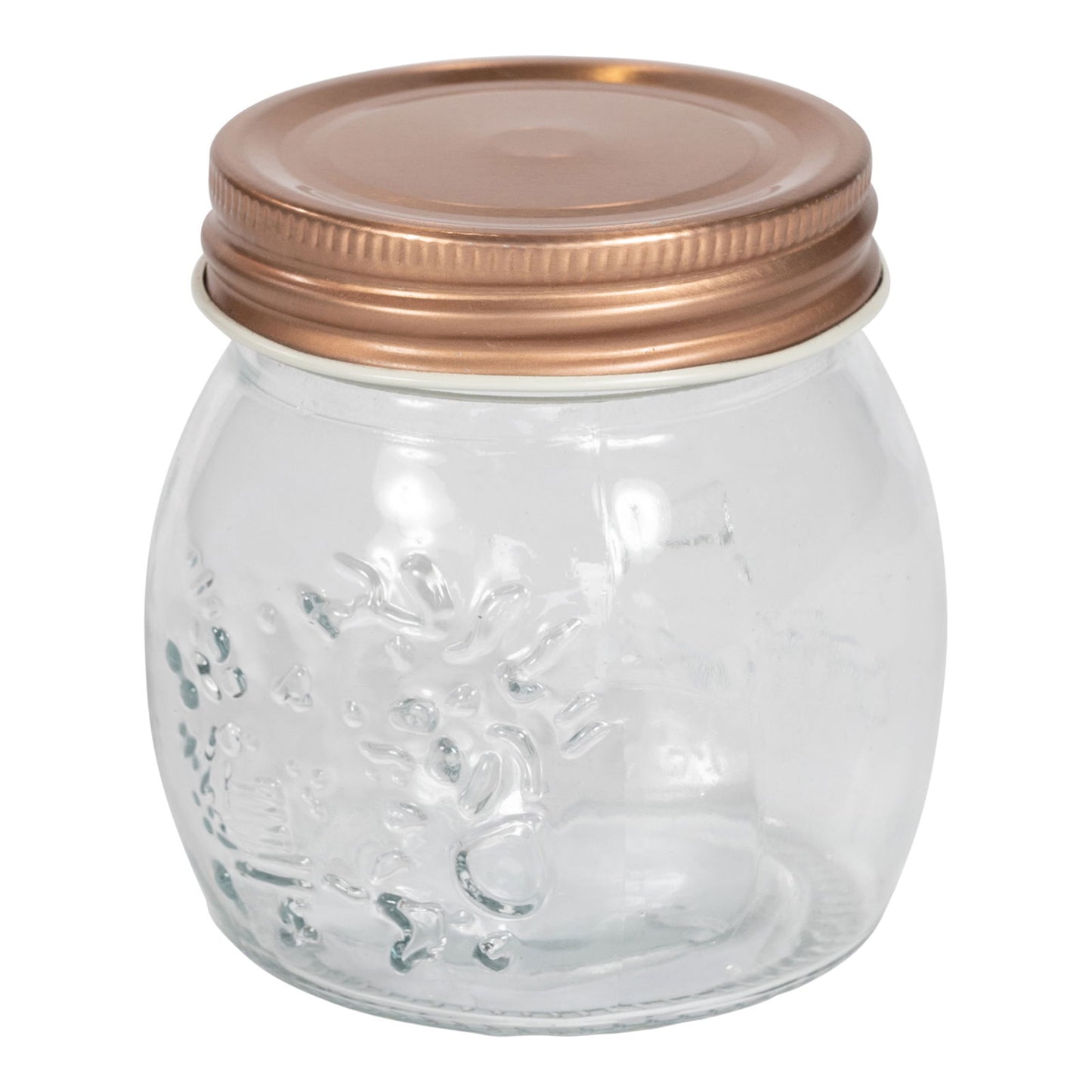Small Kitchen Glass Storage Jar with Copper Lid Embossed Design