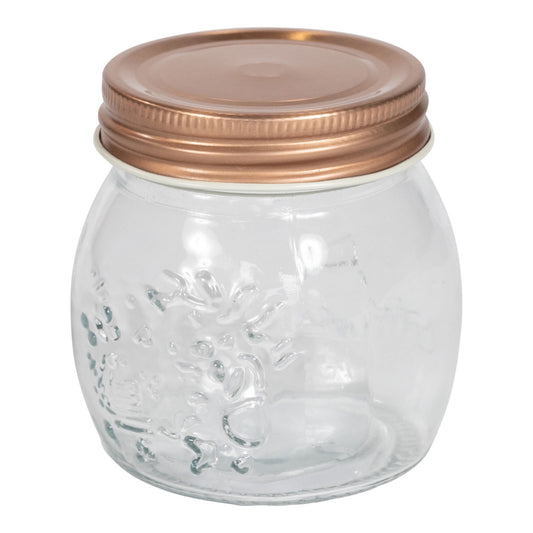 Small Kitchen Glass Storage Jar with Copper Lid Embossed Design