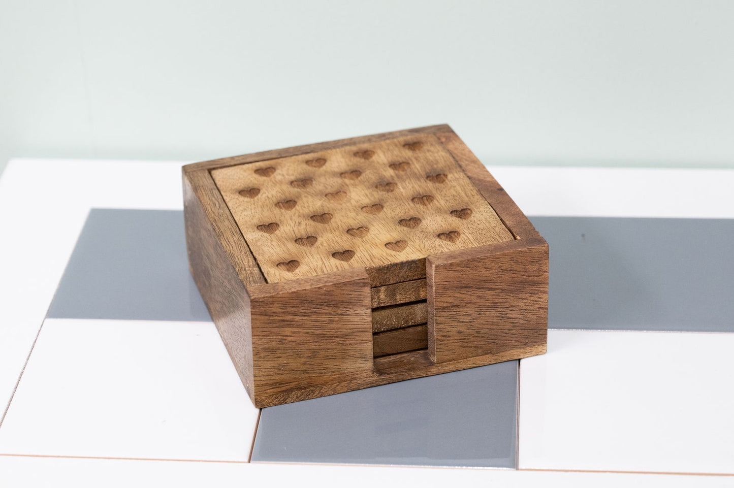 Set of 4 Engraved Heart Design Coasters for Gifts and Home Decor