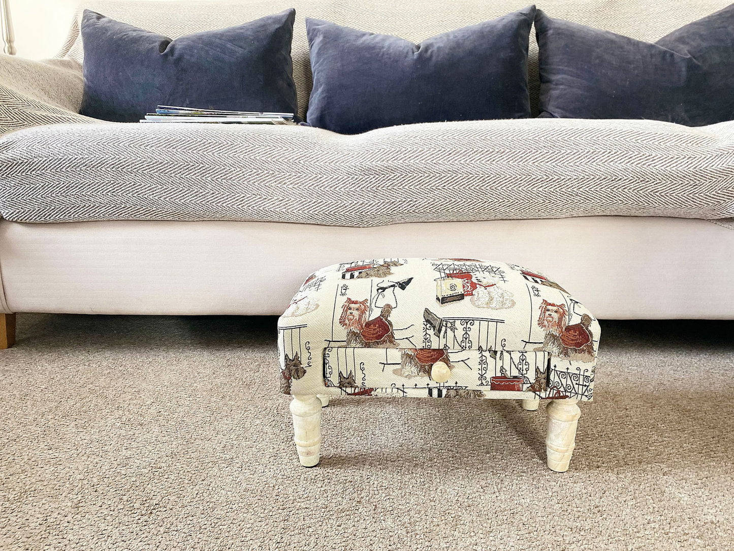 Scottie Dog Footstool with Drawer Stylish Fabric Storage Ottoman for Home Decor