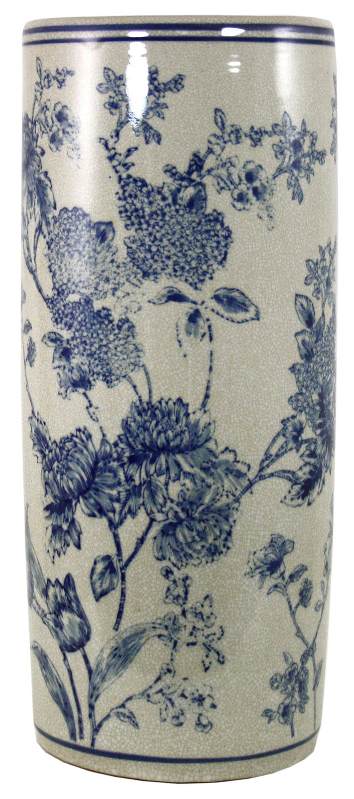 Vintage Blue & White Magnolia Design Umbrella Stand Unique Home Decor