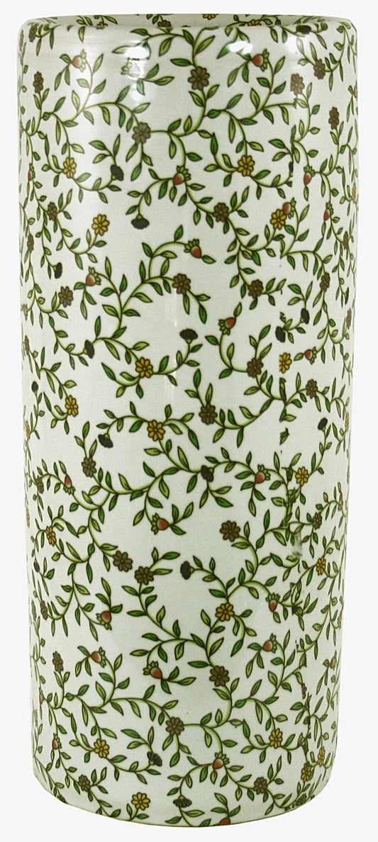 Vintage Green & White Floral Design Umbrella Stand Retro Home Decor