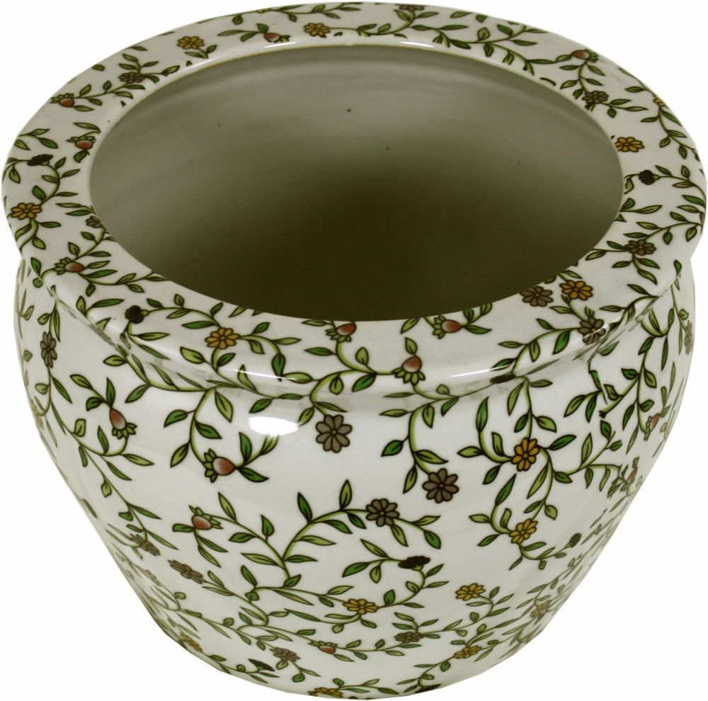 Vintage Green & White Floral Ceramic Planter Retro Home Decor