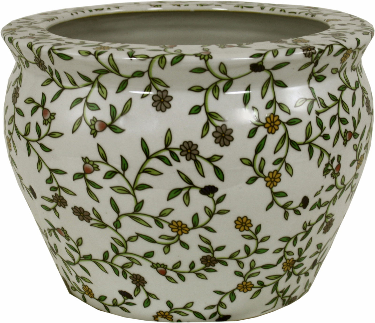 Vintage Green & White Floral Ceramic Planter Retro Home Decor