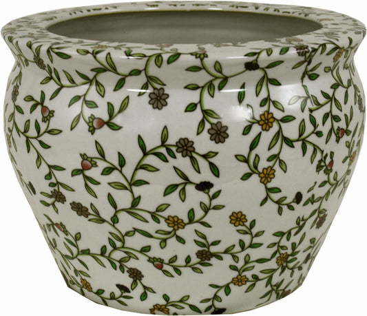Vintage Green & White Floral Ceramic Planter Retro Home Decor