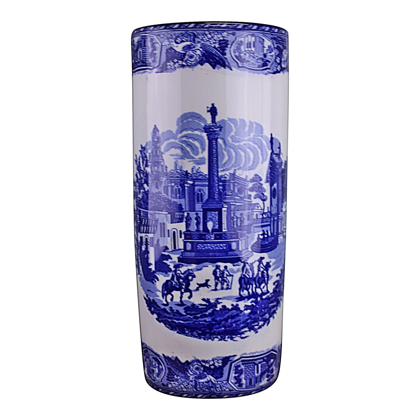 Vintage Blue & White Umbrella Stand Townscape Design Unique Home Decor