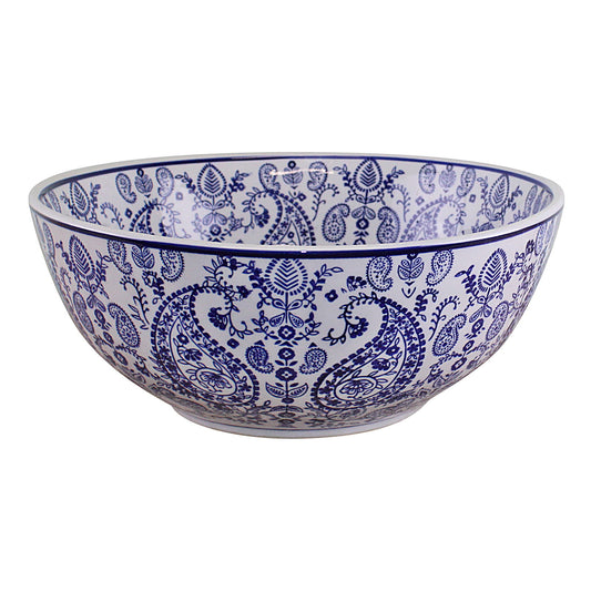 Vintage Blue & White Paisley Design Large Ceramic Bowl Home Decor