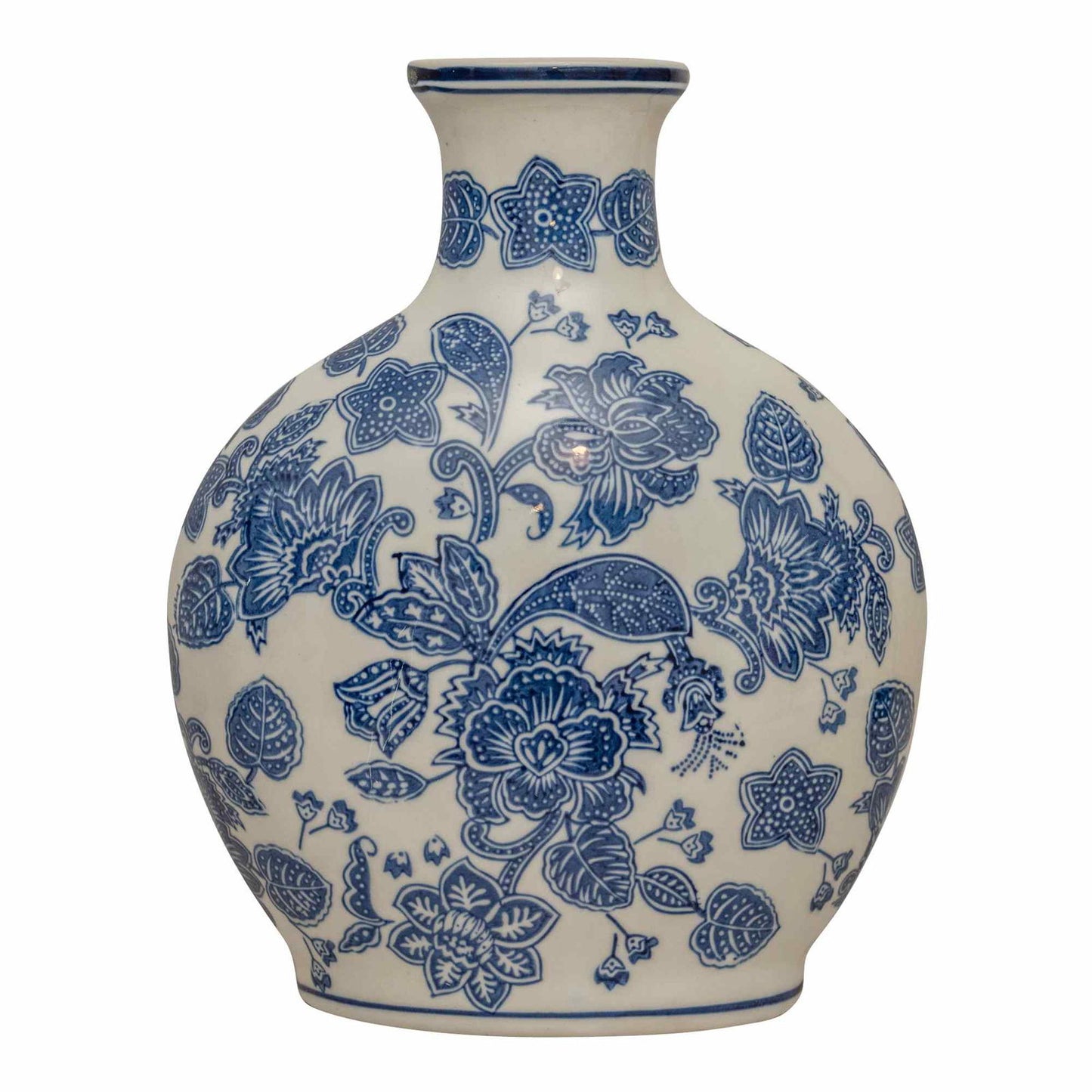 Anemone Blue & White Decorative Bottle Vase Unique Home Decor Floral Design