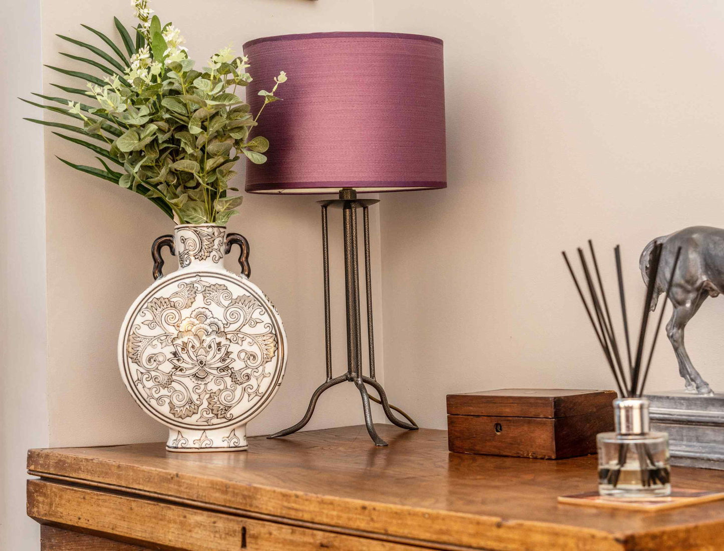 Hand Painted Black & White Angel Trumpet Vase Unique Home Decor