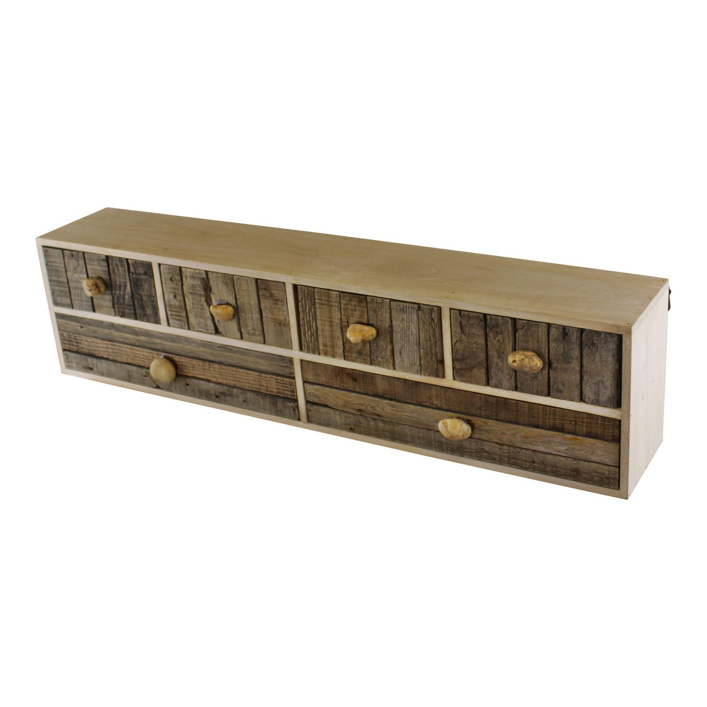 6 Drawer Unit Driftwood Effect with Pebble Handles Freestanding or Wall