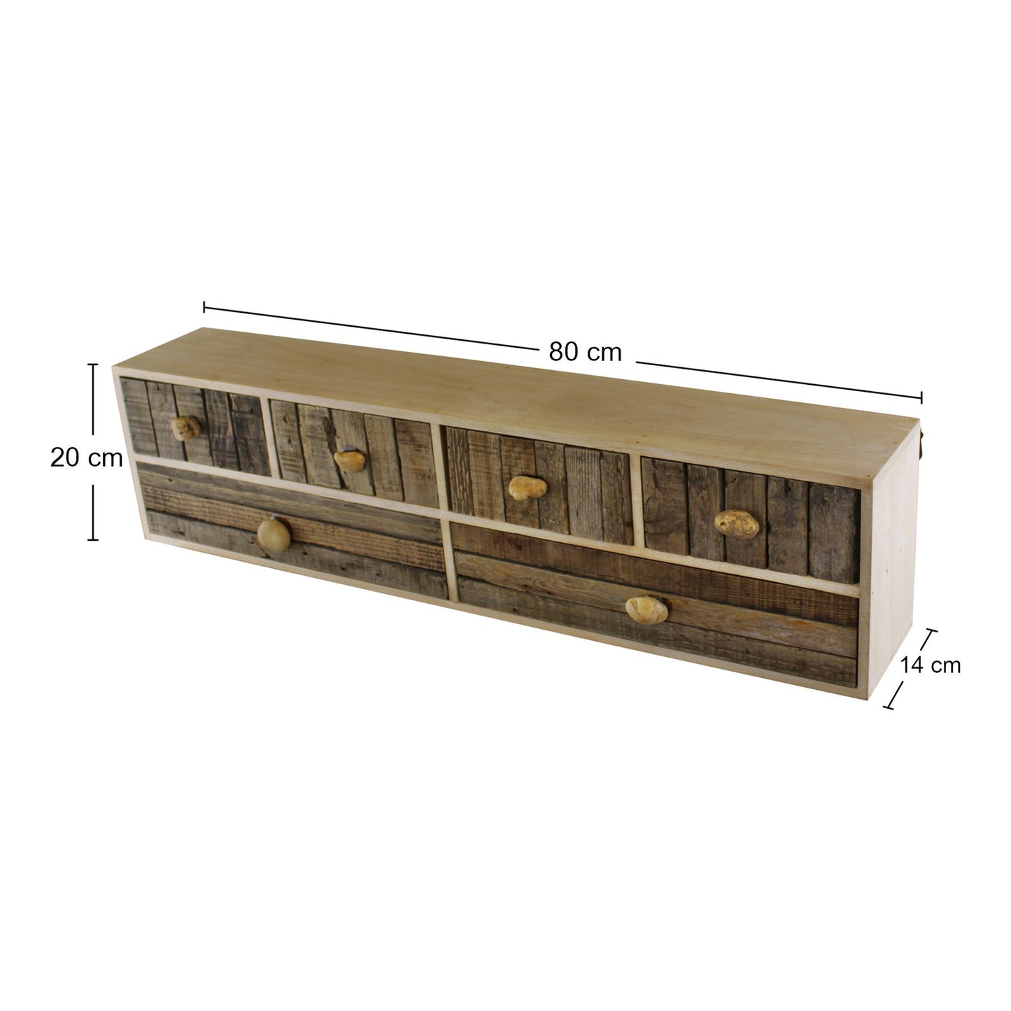 6 Drawer Unit Driftwood Effect with Pebble Handles Freestanding or Wall
