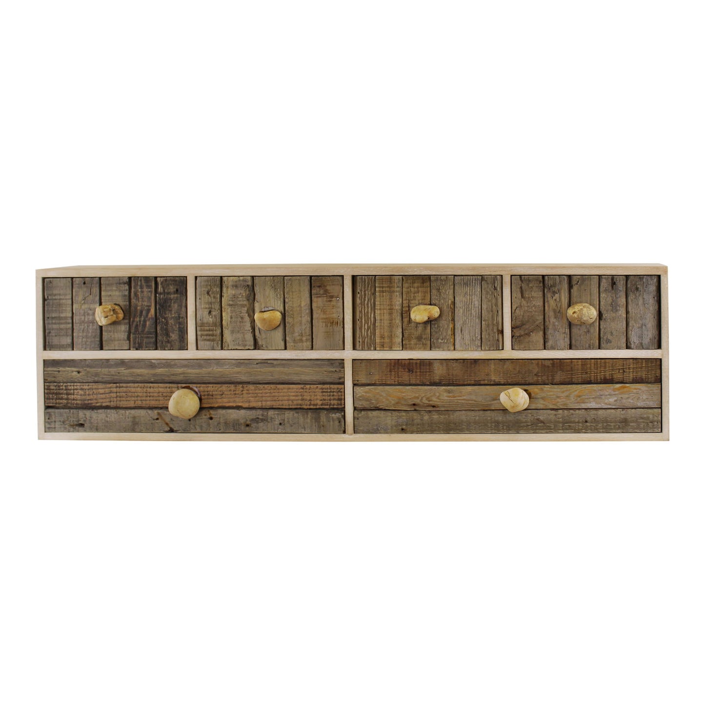 6 Drawer Unit Driftwood Effect with Pebble Handles Freestanding or Wall