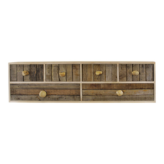 6 Drawer Unit Driftwood Effect with Pebble Handles Freestanding or Wall