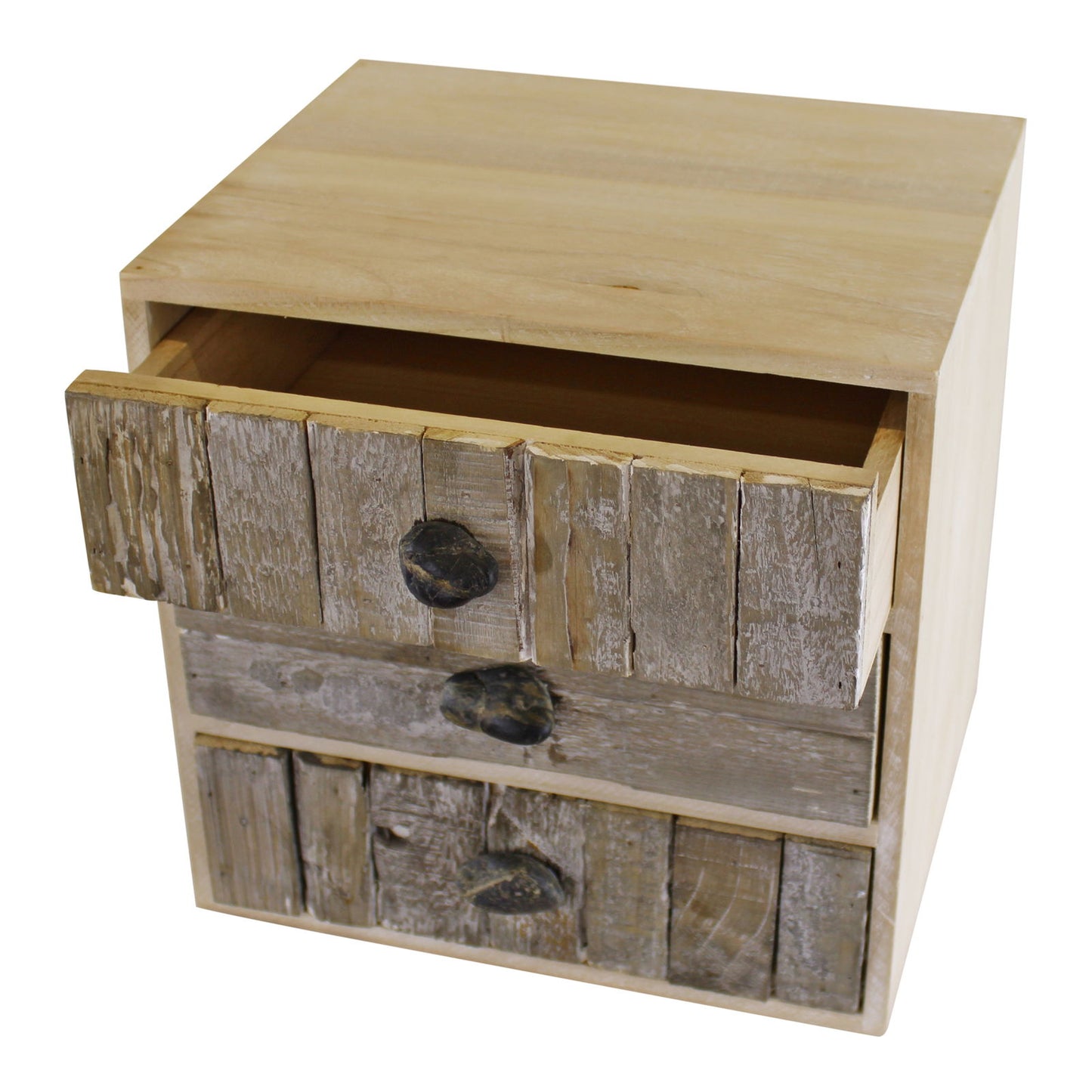 3 Drawer Unit Driftwood Effect with Pebble Handles Stylish Storage