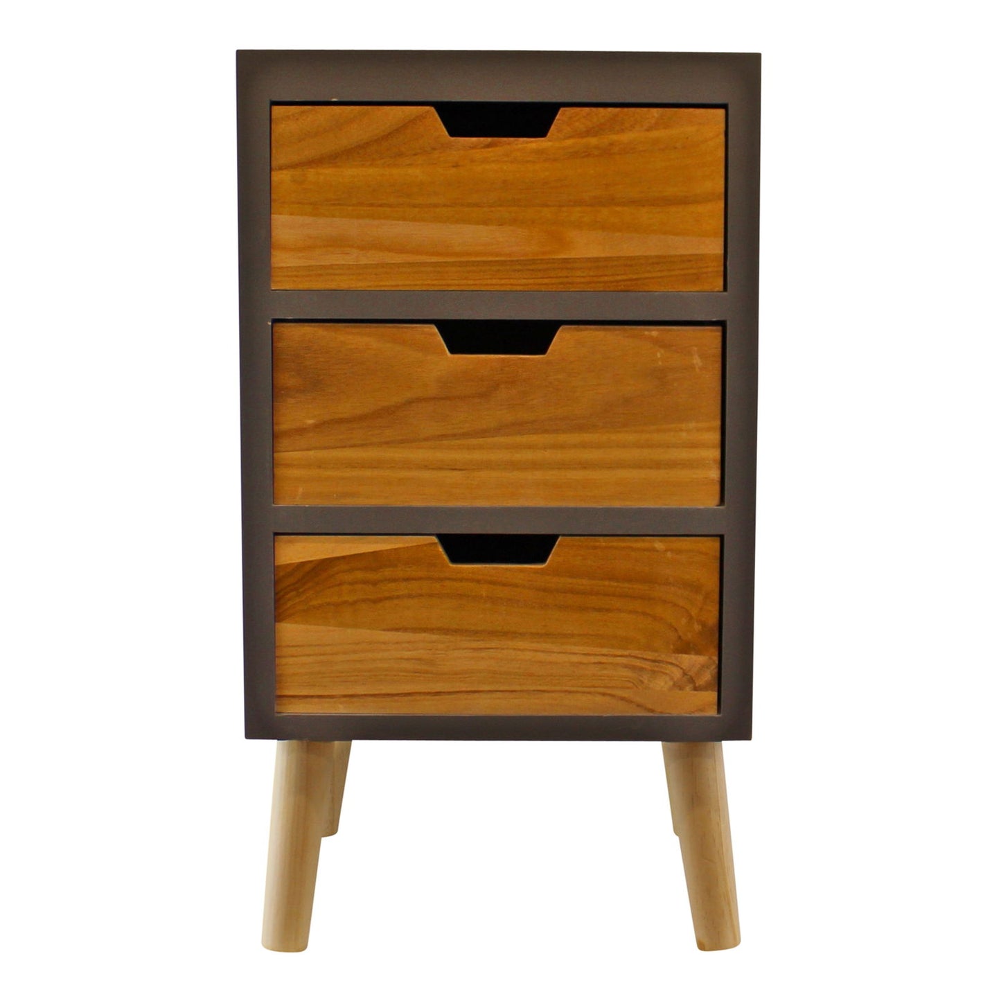 3 Drawer Grey Chest with Natural Drawers & Removable Legs Stylish Storage