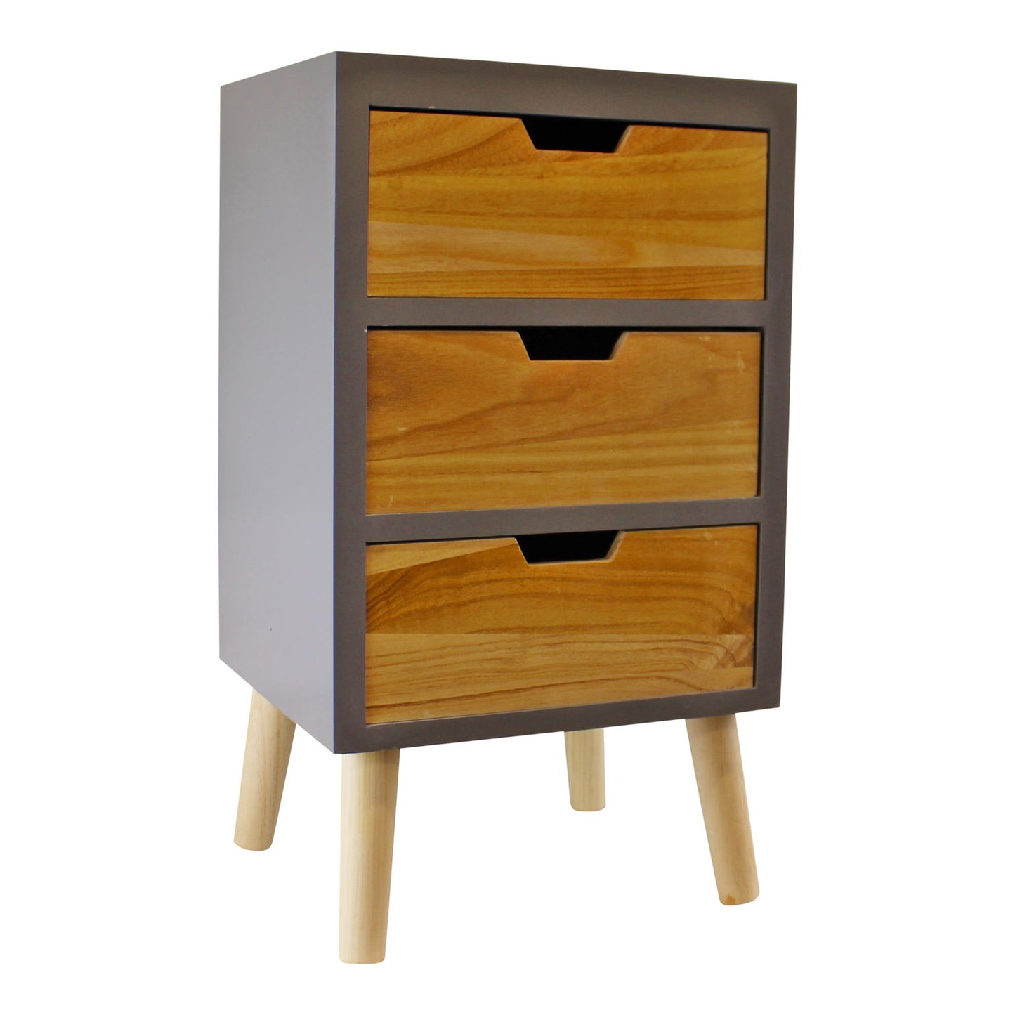 3 Drawer Grey Chest with Natural Drawers & Removable Legs Stylish Storage