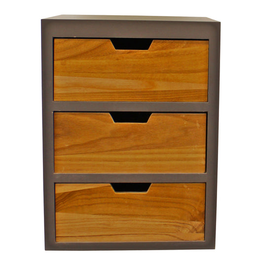 3 Drawer Grey Chest with Natural Drawers & Removable Legs Stylish Storage