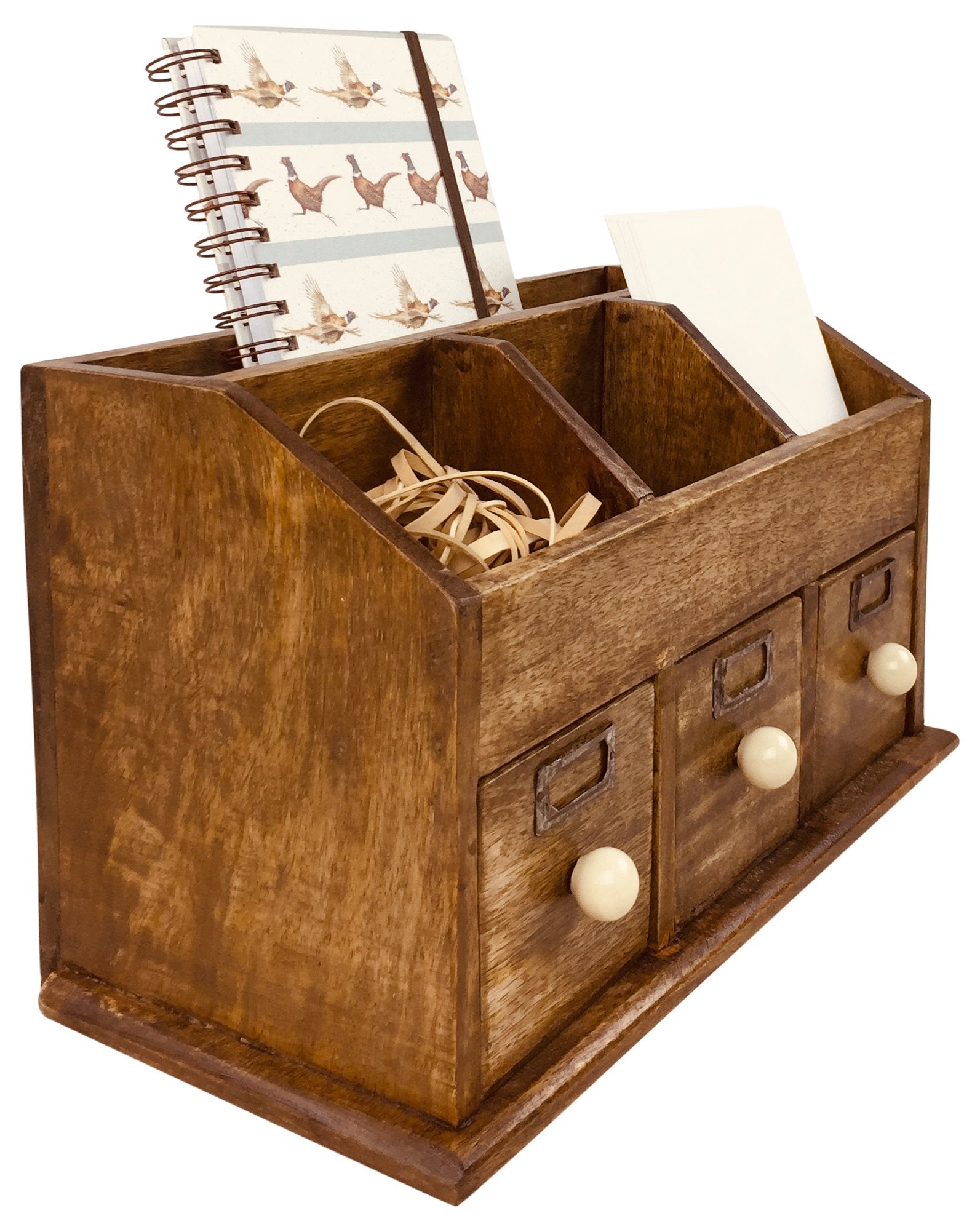Rustic Desktop Organiser With Drawers 37cm-0